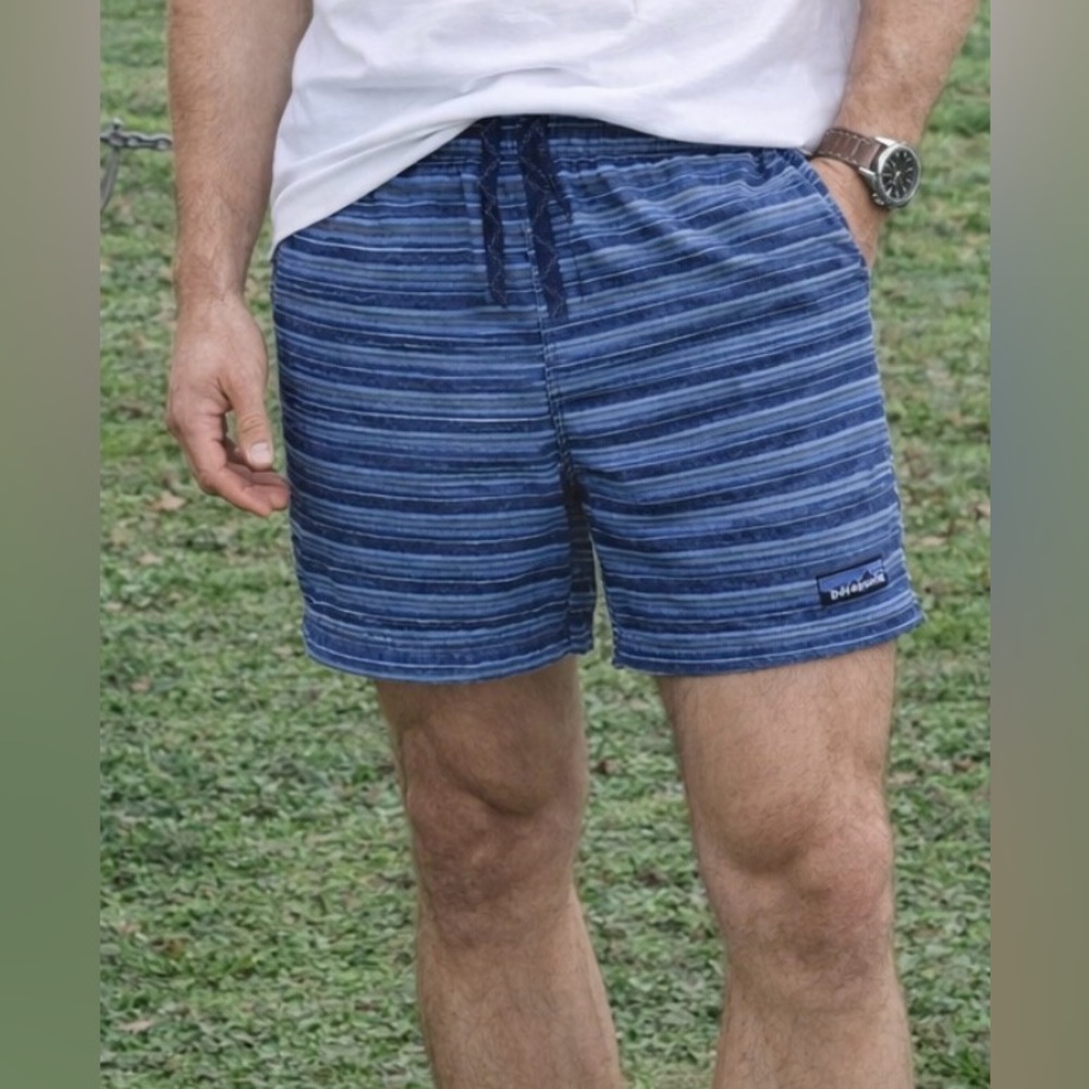 Patagonia Four Pocket Blue & Grey w/ Drawstring & Logo Hemp Shorts Men's Large